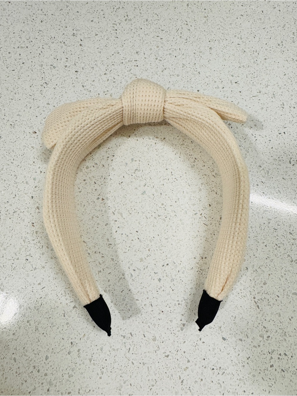 Cream Knitted Bow Headband by